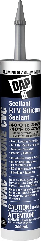 DAP 7079874326 RTV Silicone Sealant, Aluminum, 24 hr Curing, -18 to 38 deg C, 300 mL Cartridge