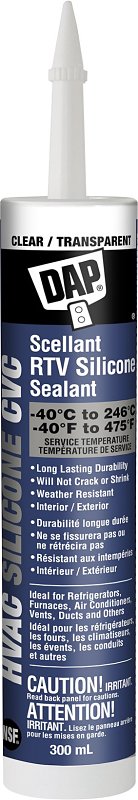 DAP 7079874327 RTV Silicone Sealant, Clear, 24 hr Curing, -18 to 38 deg C, 300 mL Cartridge
