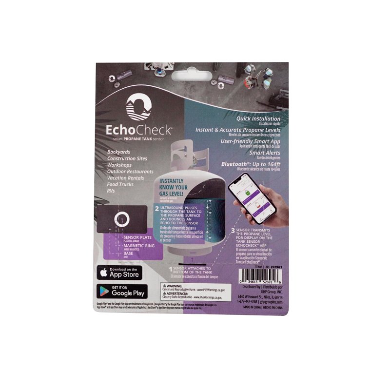 GHP Group EchoCheck 52691-6 Smart Propane Tank Sensor, Plastic, Black