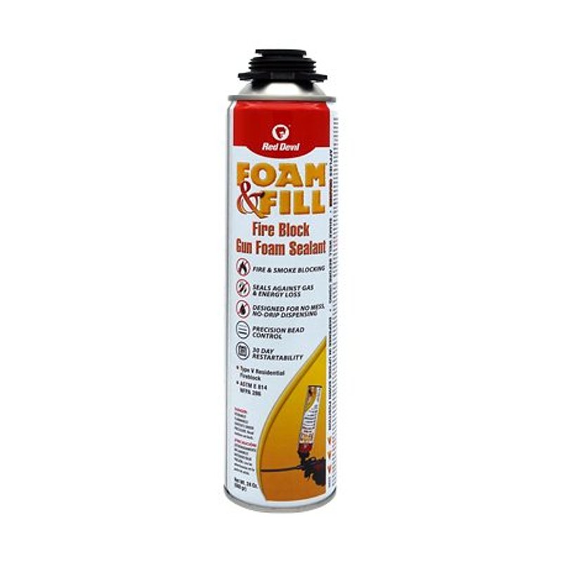 Red Devil Foam & Fill 0925 Fire Block Foam Sealant, Orange, 24 hr Functional Cure, 41 to 86 deg F, 24 oz Aerosol Can