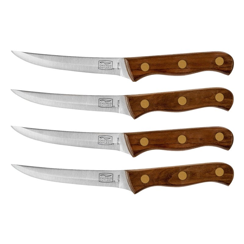 Chicago Cutlery B144 Tradition Steak Knife Set, HCS Blade, Walnut Wood Handle, Brown Handle, Full-Tang, Tapered Blade