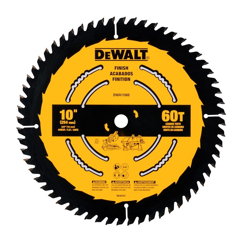 DEWALT DWA11060 Finish Saw Blade, 10 in Dia, 5/8 in Arbor, 60 -Teeth
