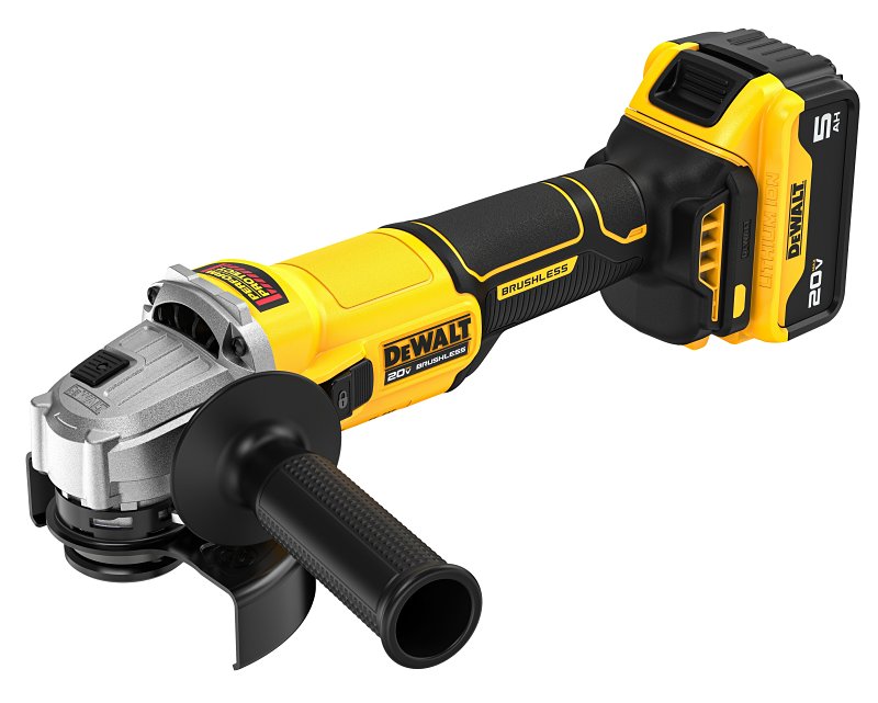 DEWALT DCG407P1 20V MAX Lithium-Ion Cordless Brushless 4-1/2 in Angle Grinder Kit with 5.0 Ah Battery, Charger, & Bag