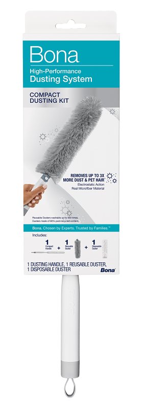 Bona WM710013636 Compact Dusting Kit, 11 in W Head, Microfiber Head, 17 in L Handle