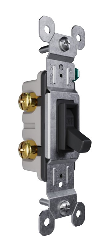 Pass & Seymour 660BKG Toggle Switch, 15 A, 120 V, Thermoplastic Housing Material, Black