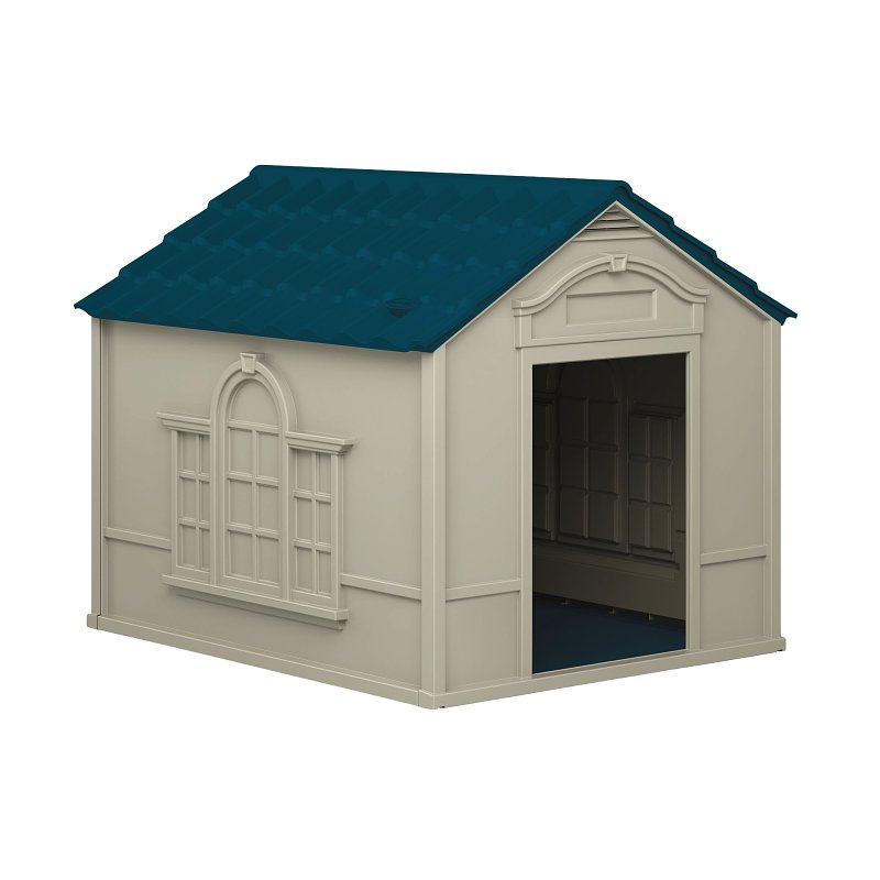 Suncast DH351 Dog House, 38-3/4 in OAL, 33 in OAW, 32-1/4 in OAH, Resin, Aruba/Vanilla