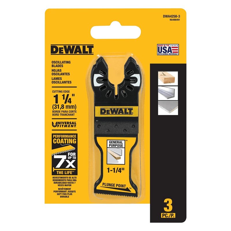 DEWALT PlungePoint DWA4258-3 General-Purpose Blade, 1-1/4 in, Bi-Metal