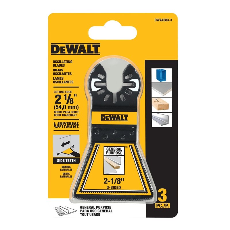 DEWALT DWA4283-3 Three-Sided General-Purpose Oscillating Blade, 2-1/8 in, Bi-Metal