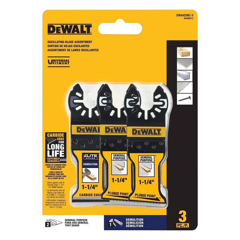 DEWALT DWA4258C-3 General-Purpose and Demo Combo Oscillating Blade Set, Bi-Metal