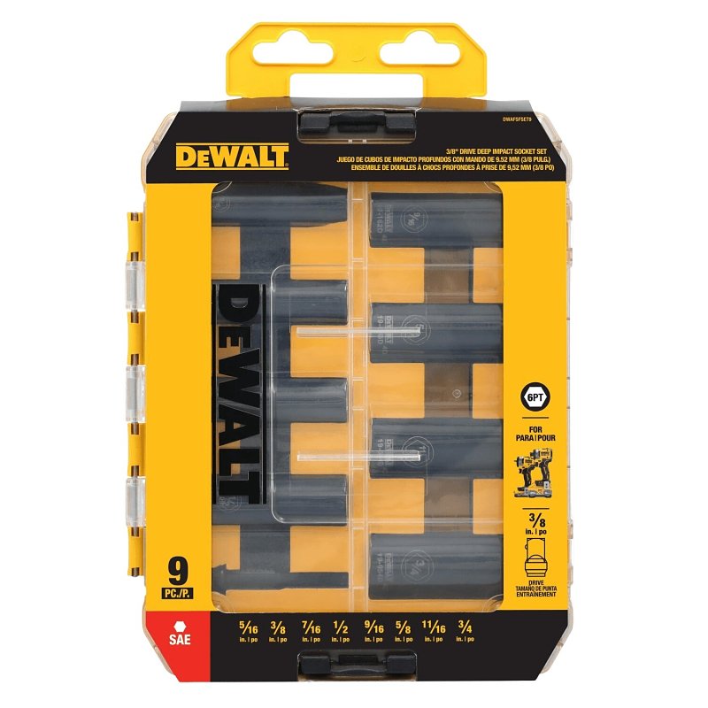 DEWALT DWAFSFSET9 6-Point Impact Socket Set, Steel, Manganese Phosphate-Coated