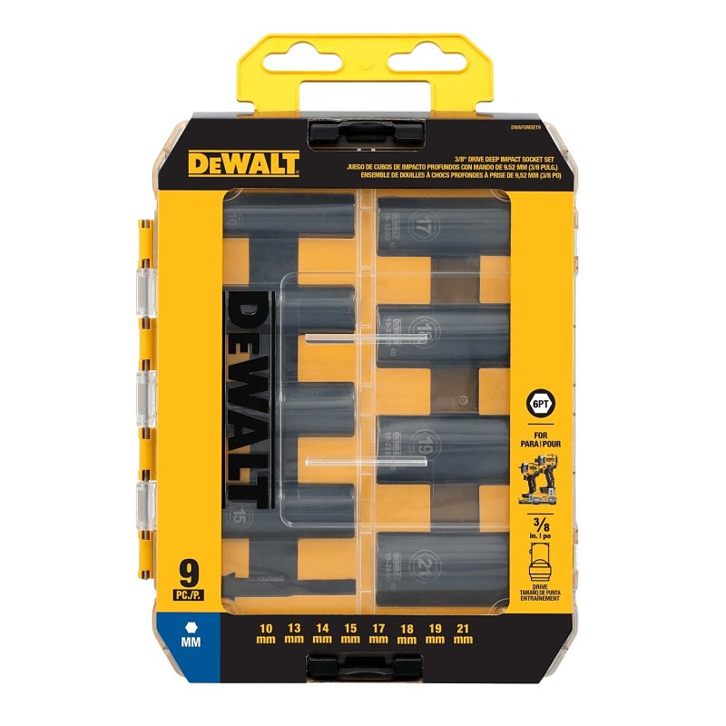 DEWALT DWAFSMSET9 6-Point Impact Socket Set, Steel, Manganese Phosphate-Coated