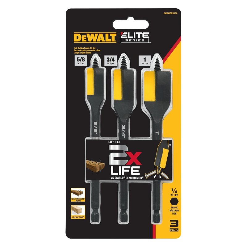 DEWALT ELITE Series DWAWDNS3PC Nail Cutting Spade Bit Set, 3-Piece, Steel