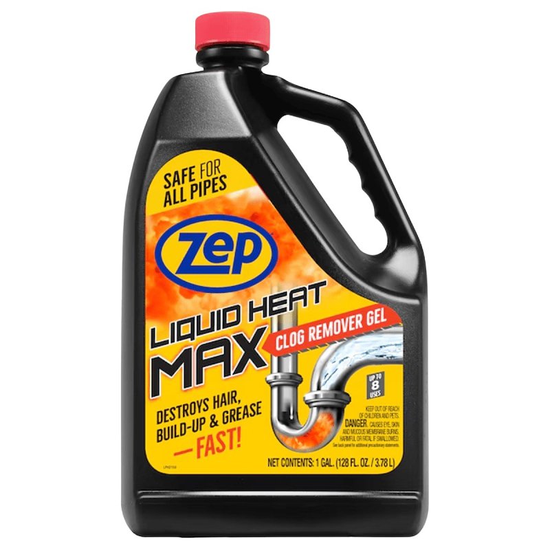 Zep Liquid Heat Max ZULHM128 Clog Remover, Liquid, Light Yellow, Chlorine-Like, 128 oz Bottle
