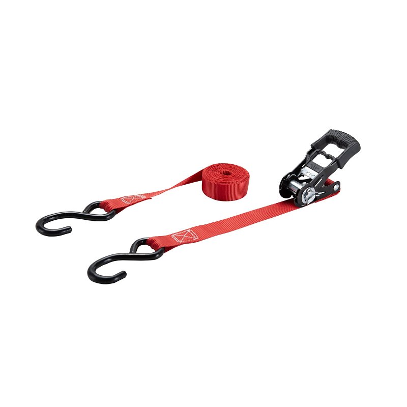 ProSource FH64069 Tie-Down, 1 in W, 15 ft L, Metal/Polyester, Red, 500 lb, S-Hook End Fitting, Steel End Fitting