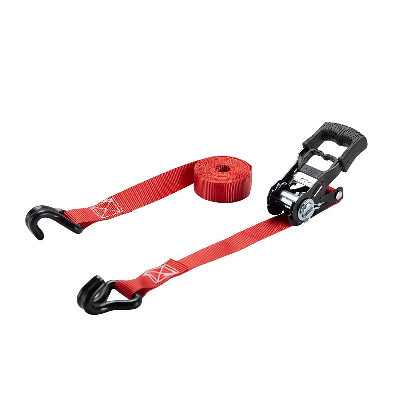 ProSource FH64057 Tie-Down, 1 in W, 14 ft L, Metal/Polyester, Red, 500 lb, Double J-Hook End Fitting, Steel End Fitting