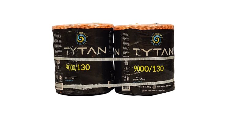 Tytan PBT9130TONBC/CTC Baler Twine, 9000 ft L, 130 lb Working Load, Polypropylene, Orange
