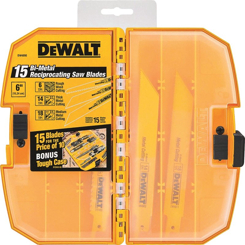 DEWALT DW4890 Reciprocating Saw Blade Set, 15-Piece, Bi-Metal, Yellow