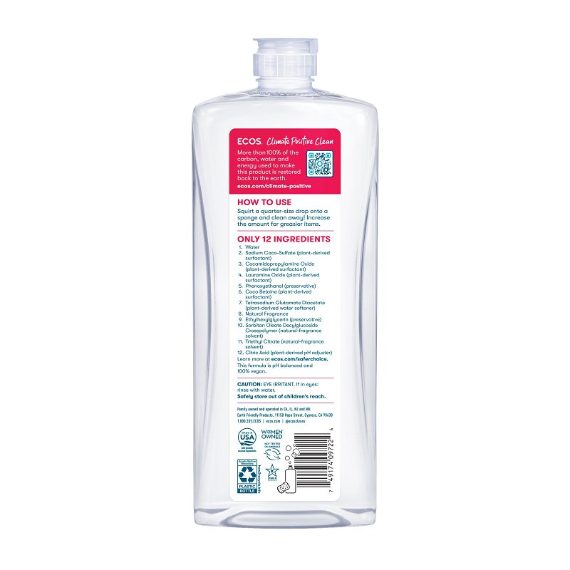 Ecos 9722/6 Dishwashing Liquid, 25 oz, Gel, Grape, Clear/Light Yellow