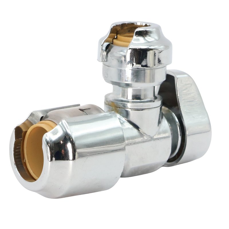 SharkBite 23048-0000LF Stop Valve, 1/2 x 1/4 in Connection, Compression, 200 psi Pressure, Brass Body, Chrome