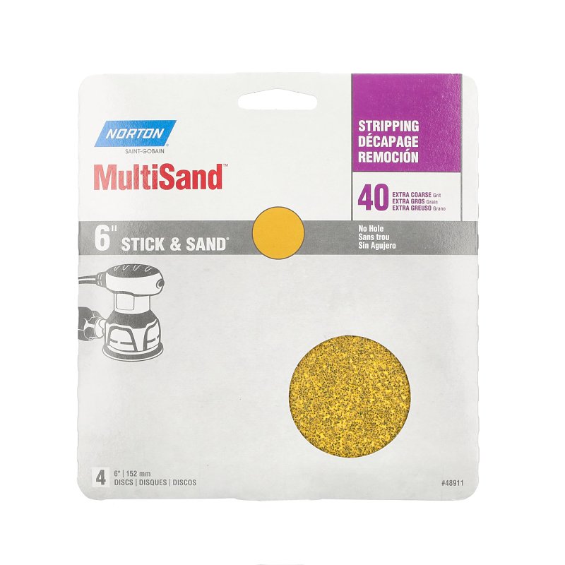 Norton 48911 Sanding Disc, 6 in Dia, Coated, P40 Grit, Extra Coarse, Aluminum Oxide Abrasive