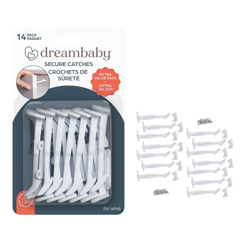 Dreambaby L1412 Secure Catch, 3-1/4 in L, 1-1/16 in W, Plastic