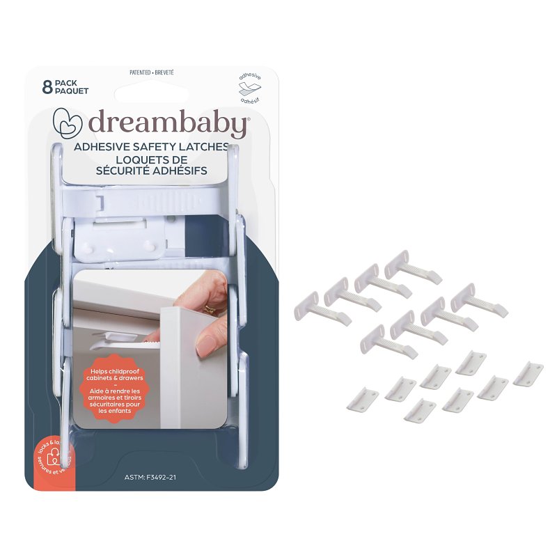 Dreambaby L1415 Safety Latch, 3 in L, 2 in W, Plastic, White, 8/PK