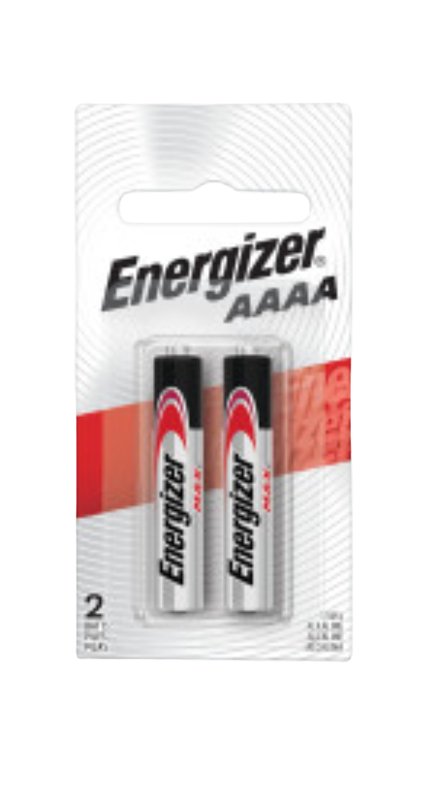 Energizer E96 Series E96-BP-2 Battery, 1.5 V Battery, 150 mAh, AAAA Battery, Alkaline, Manganese Dioxide, Zinc