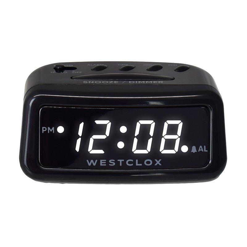 Westclox 71084 Alarm Clock, AA Battery, LED Display, Plastic Case, Black Case