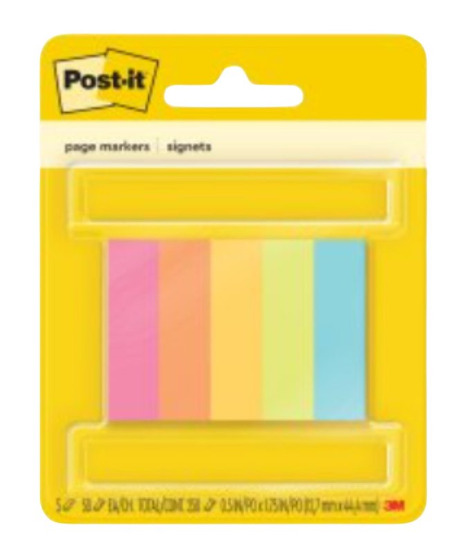 Post-it 670-5AF Page Marker, 1/2 x 2 in, Assorted, 50-Sheet