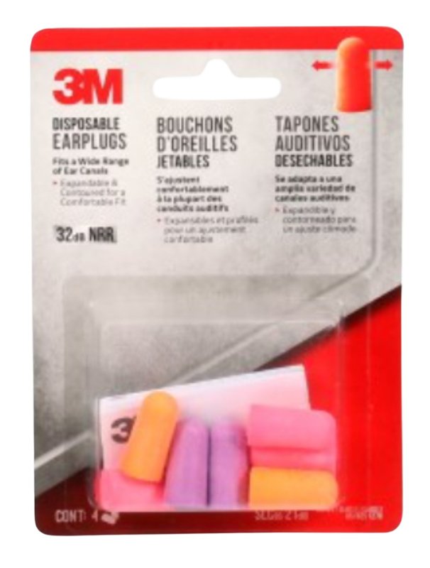 3M 92050H4 Disposable Ear Plugs, 32 dB NRR, Tapered, Round, One-Size Ear Plug, Foam Ear Plug, Assorted/Orange Ear Plug