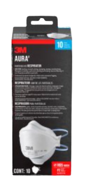3M Aura Series 9205PH-10-DC Respirator, One-Size Mask, N95 Filter Class, 95 % Filter Efficiency, White
