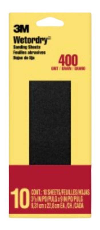 3M 5920-18-CC Sandpaper, 9 in L, 3.66 in W, Extra Fine, 400 Grit, Silicon Carbide Abrasive, Paper Backing
