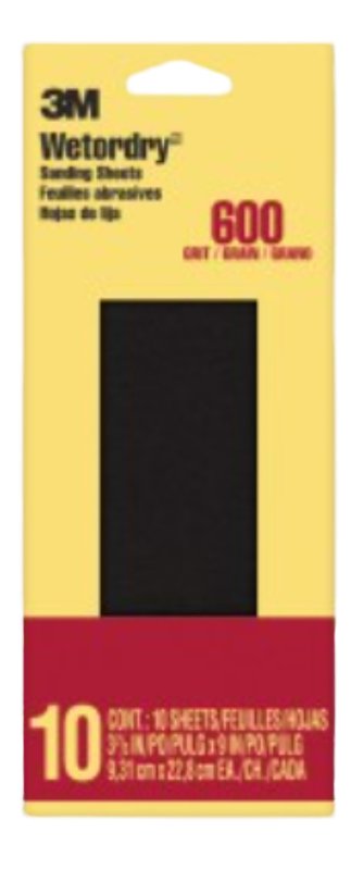3M 5921-18-CC Sandpaper, 9 in L, 3.66 in W, Extra Fine, 600 Grit, Silicon Carbide Abrasive, Paper Backing