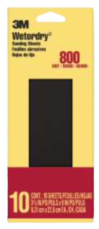 3M 5922-18-CC Sandpaper, 9 in L, 3.66 in W, Ultra Fine, 800 Grit, Silicon Carbide Abrasive, Paper Backing