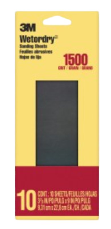 3M 5924-18-CC Sandpaper, 9 in L, 3.66 in W, Ultra Fine, 1500 Grit, Silicon Carbide Abrasive, Paper Backing