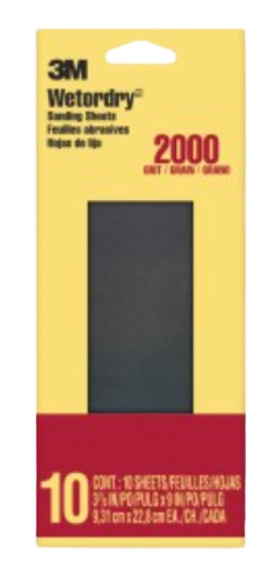 3M 5925-18-CC Sandpaper, 9 in L, 3.66 in W, Ultra Fine, 2000 Grit, Silicon Carbide Abrasive, Paper Backing