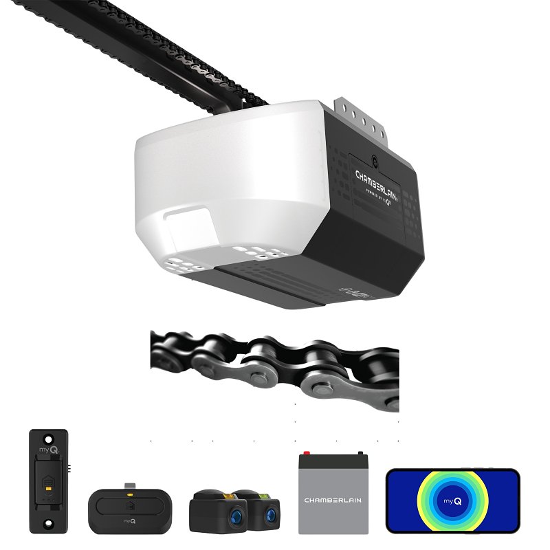 Chamberlain C3000 1/2 HP Battery Backup Smart Chain Drive Garage Door Opener with 1-Bulb Lighting