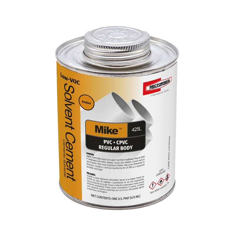 Rectorseal Mike 425L 55973 Solvent Cement, 1 pt Can, Liquid, Amber