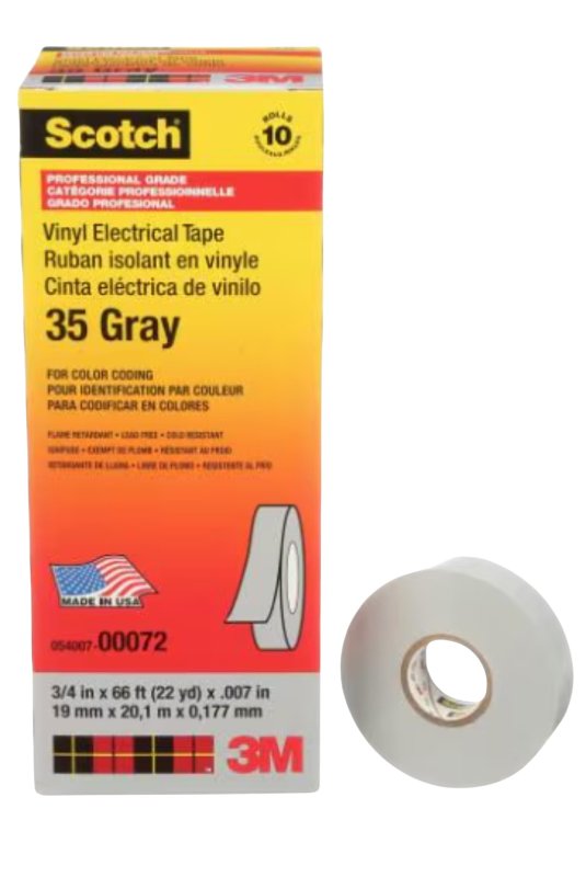 Scotch 35 Electrical Tape, 66 ft L, 3/4 in W, PVC Backing, Gray