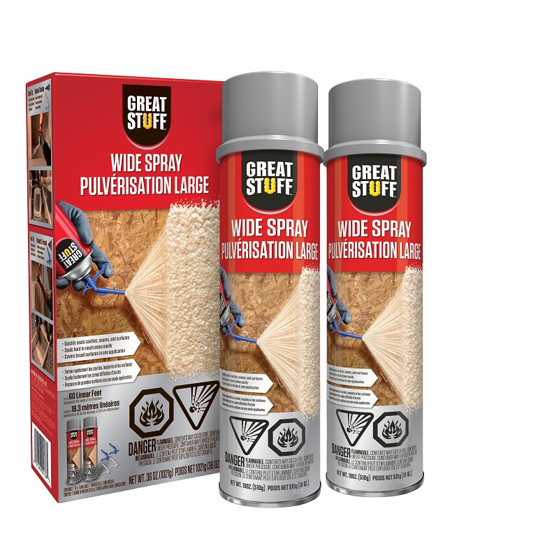 Great Stuff 12115891 Wide Spray Insulation Foam Sealant, 2-PK, Clear Amber, 18 oz Can