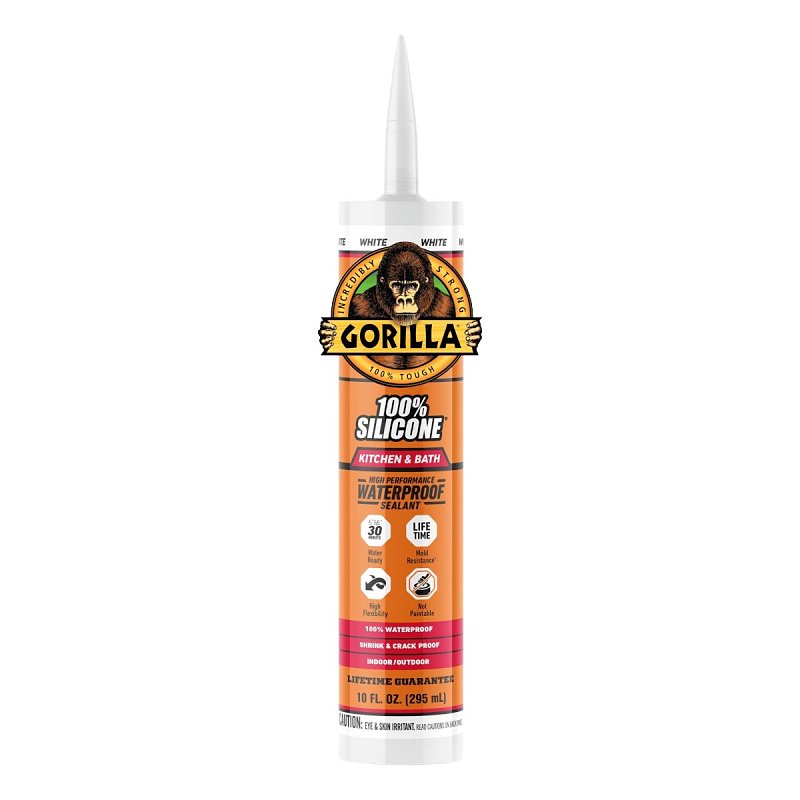 Gorilla 117335 Kitchen and Bath Sealant, White, 24 hr Curing, >40 deg F, 10 oz Cartridge