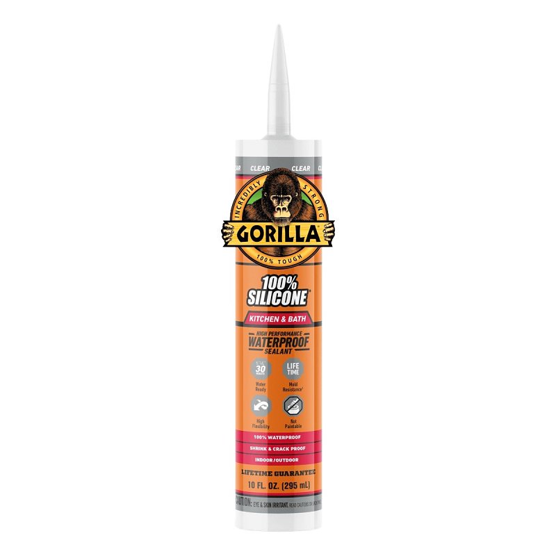 Gorilla 117386 Kitchen and Bath Sealant, Clear, 24 hr Curing, >40 deg F, 10 oz Cartridge