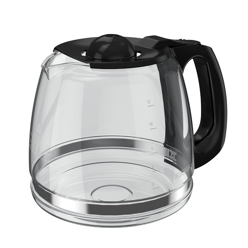 Black+Decker GC3100B Replacement Coffee Carafe, 12 Cup Capacity, Glass, Black, Plastic Handle, Ergonomic Handle