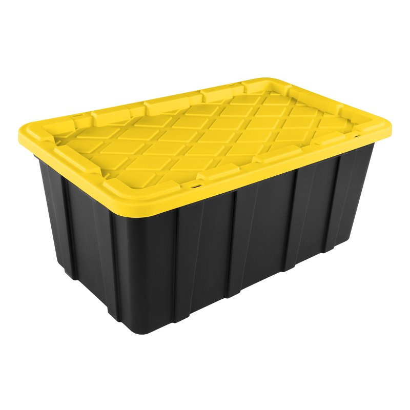 Sterilite 50679Y04 Industrial Tote, 38 gal, Snap-On Locking, Polypropylene, Black/Yellow Lily