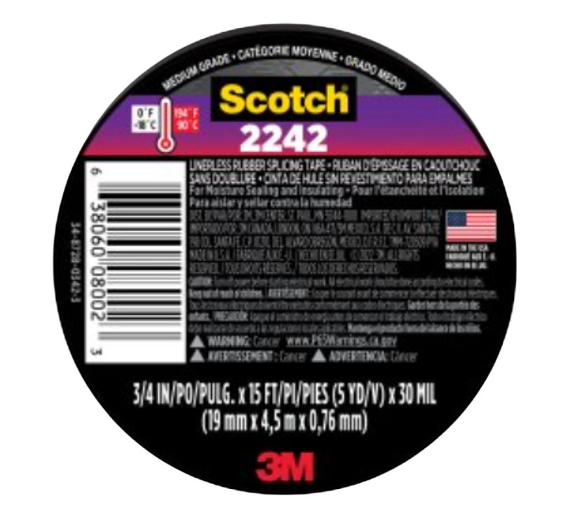 Scotch 6165-BA-10 Splicing Tape, 15 ft L, 3/4 in W, Rubber Backing, Black