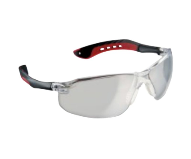 3M 47010-WV6 Safety Eyewear, Anti-Scratch Lens, Polycarbonate Lens, Semi-Rimless Frame, Plastic Frame, Black/Red Frame