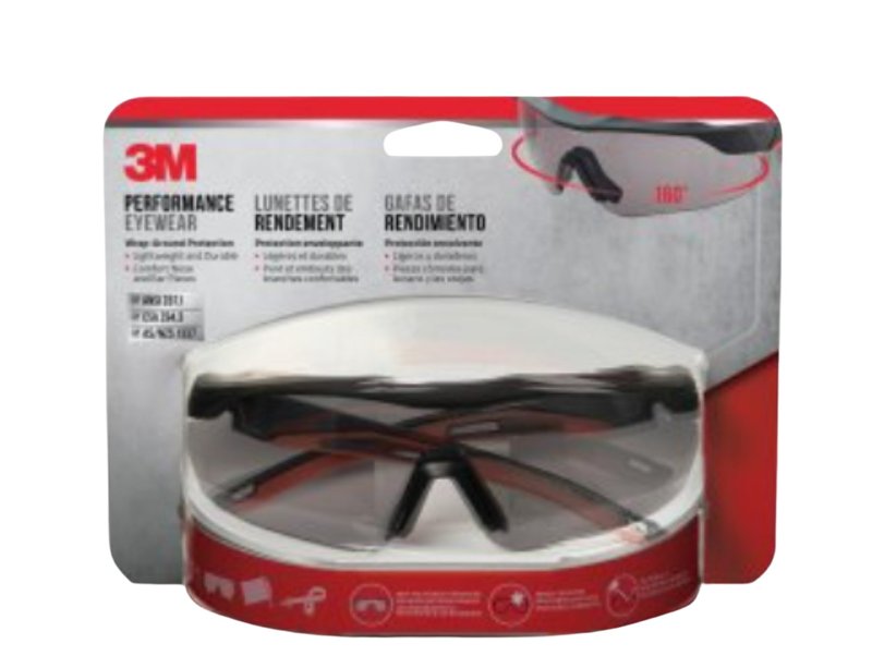 3M 47091-WZ4 Safety Glasses, Gray Lens, Black/Red Frame, Anti-Fog, Anti-Scratch Lens, Wraparound Frame