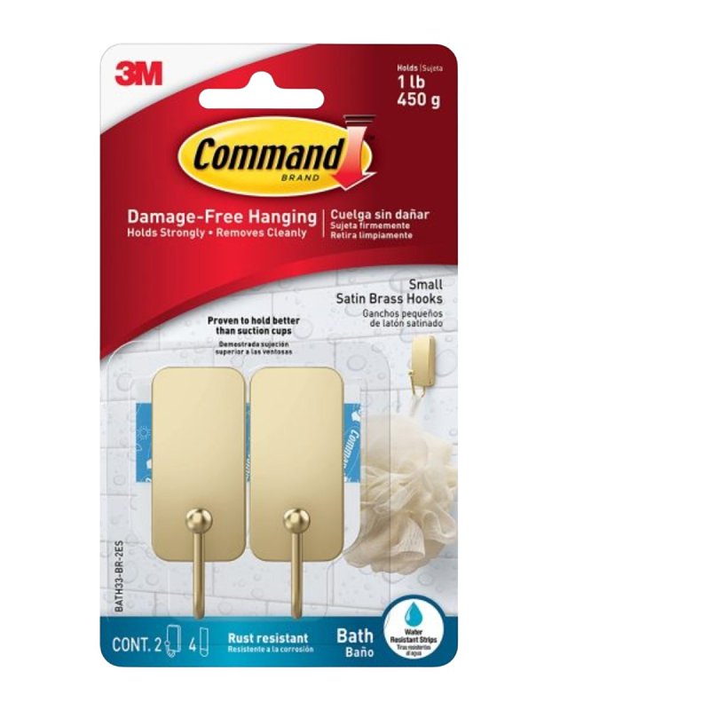 Command BATH33-CR-2ES Bath Small Hook, 1 lb, Metal, Brass