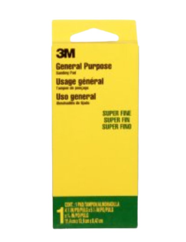 3M 916 Sanding Sponge, 5-1/2 in L, 4-1/2 in W, 180 Grit, Extra Fine
