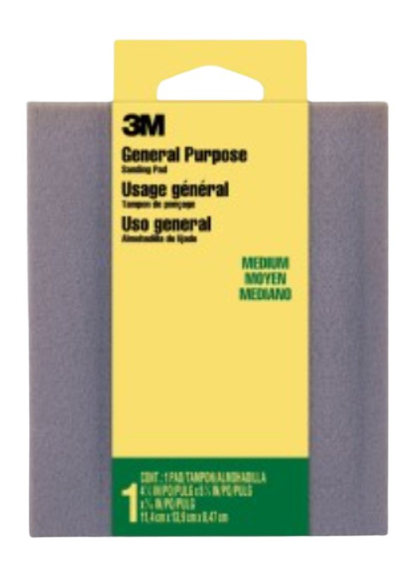 3M 918 Sanding Sponge, 5-1/2 in L, 4-1/2 in W, 80 Grit, Medium